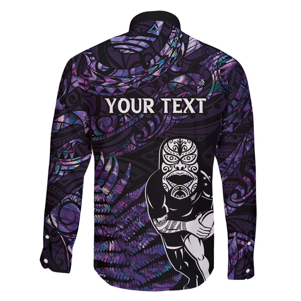 New Zealand Maori Rugby Personalised Family Matching Short Sleeve Bodycon Dress and Hawaiian Shirt Ta Moko Silver Fern - Paua Purple LT7 - Polynesian Pride
