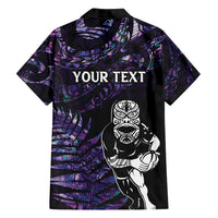 New Zealand Maori Rugby Personalised Family Matching Tank Maxi Dress and Hawaiian Shirt Ta Moko Silver Fern - Paua Purple LT7 - Polynesian Pride