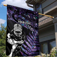 New Zealand Maori Rugby Personalised Garden Flag Ta Moko Silver Fern - Paua Purple LT7 - Polynesian Pride