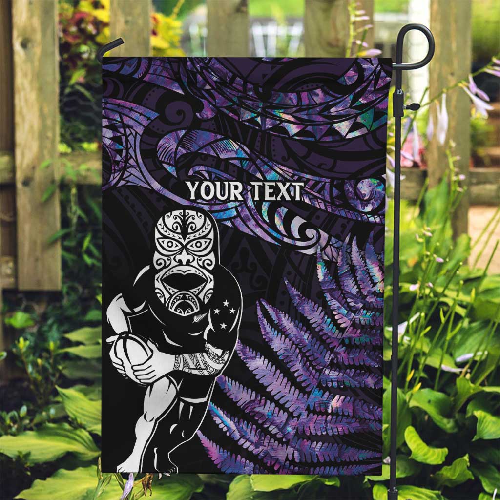 New Zealand Maori Rugby Personalised Garden Flag Ta Moko Silver Fern - Paua Purple LT7 Garden Flag Purple - Polynesian Pride