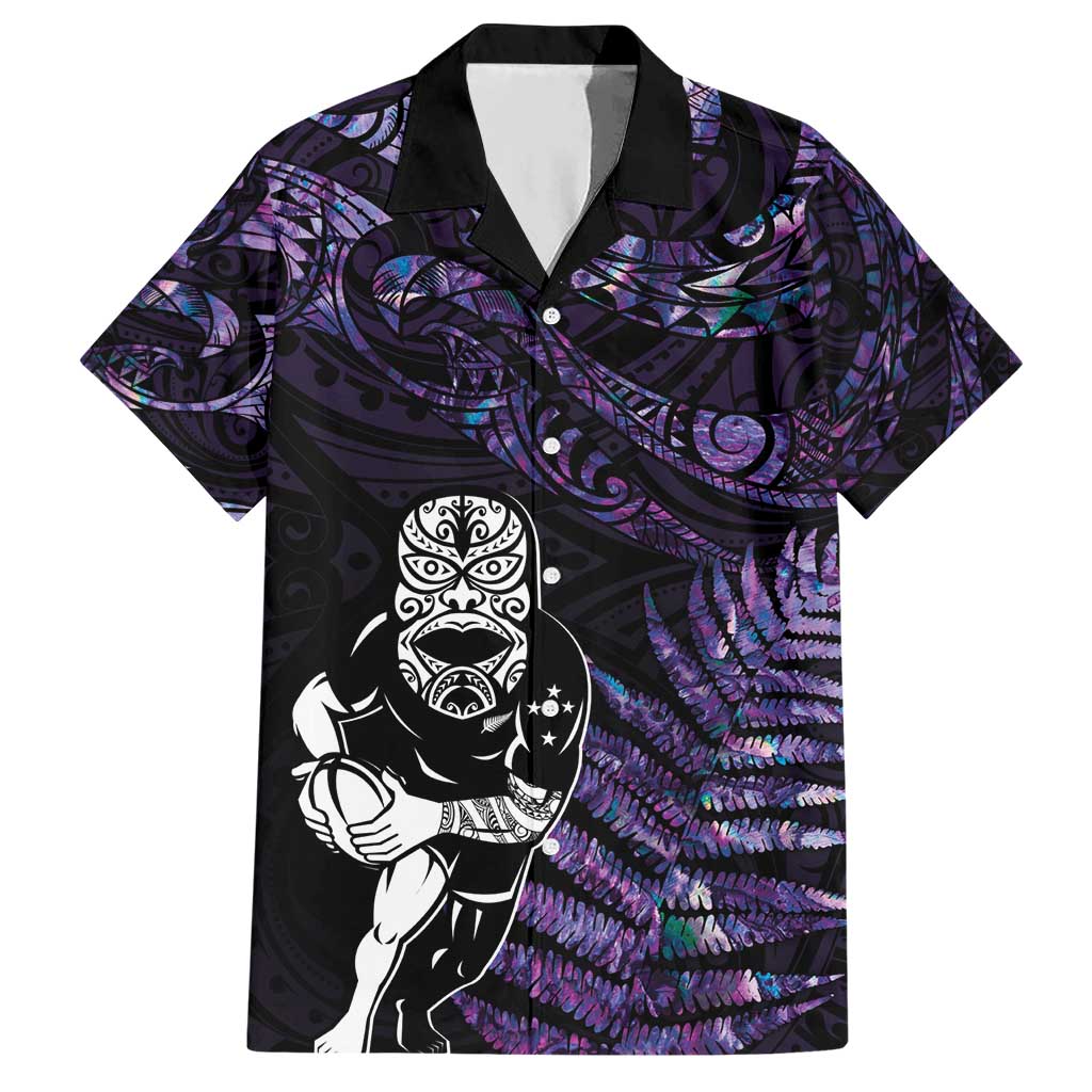 New Zealand Maori Rugby Personalised Hawaiian Shirt Ta Moko Silver Fern - Paua Purple LT7 Purple - Polynesian Pride