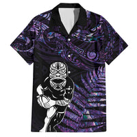 New Zealand Maori Rugby Personalised Hawaiian Shirt Ta Moko Silver Fern - Paua Purple LT7 Purple - Polynesian Pride