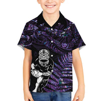 New Zealand Maori Rugby Personalised Hawaiian Shirt Ta Moko Silver Fern - Paua Purple LT7 - Polynesian Pride
