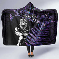 New Zealand Maori Rugby Personalised Hooded Blanket Ta Moko Silver Fern - Paua Purple LT7 One Size Purple - Polynesian Pride
