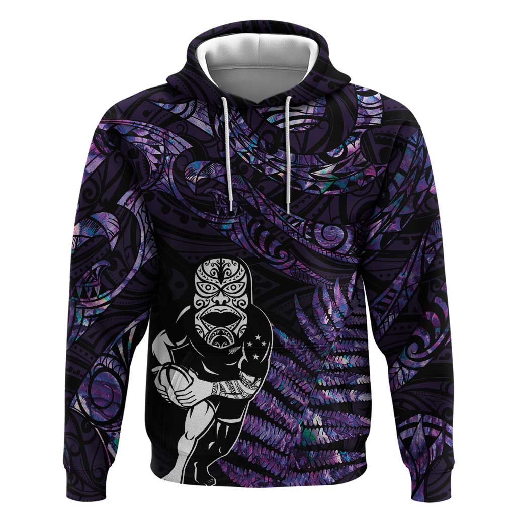 New Zealand Maori Rugby Personalised Hoodie Ta Moko Silver Fern - Paua Purple LT7 Pullover Hoodie Purple - Polynesian Pride