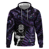 New Zealand Maori Rugby Personalised Hoodie Ta Moko Silver Fern - Paua Purple LT7 Pullover Hoodie Purple - Polynesian Pride