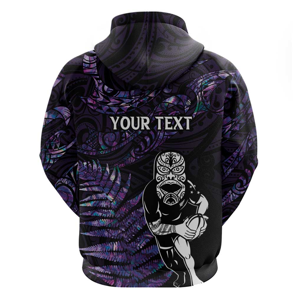 New Zealand Maori Rugby Personalised Hoodie Ta Moko Silver Fern - Paua Purple LT7 - Polynesian Pride