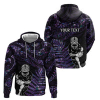 New Zealand Maori Rugby Personalised Hoodie Ta Moko Silver Fern - Paua Purple LT7 - Polynesian Pride