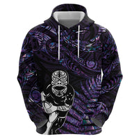 New Zealand Maori Rugby Personalised Hoodie Ta Moko Silver Fern - Paua Purple LT7 - Polynesian Pride