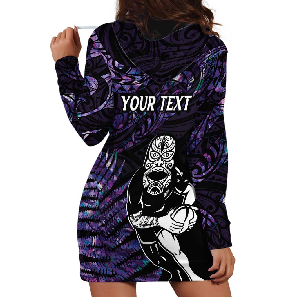 New Zealand Maori Rugby Personalised Hoodie Dress Ta Moko Silver Fern - Paua Purple LT7 - Polynesian Pride
