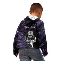 New Zealand Maori Rugby Personalised Kid Hoodie Ta Moko Silver Fern - Paua Purple LT7 - Polynesian Pride