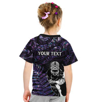 New Zealand Maori Rugby Personalised Kid T Shirt Ta Moko Silver Fern - Paua Purple LT7 - Polynesian Pride
