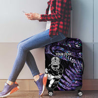 New Zealand Maori Rugby Personalised Luggage Cover Ta Moko Silver Fern - Paua Purple