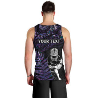 New Zealand Maori Rugby Personalised Men Tank Top Ta Moko Silver Fern - Paua Purple LT7 - Polynesian Pride