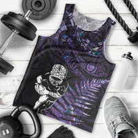 New Zealand Maori Rugby Personalised Men Tank Top Ta Moko Silver Fern - Paua Purple LT7 - Polynesian Pride