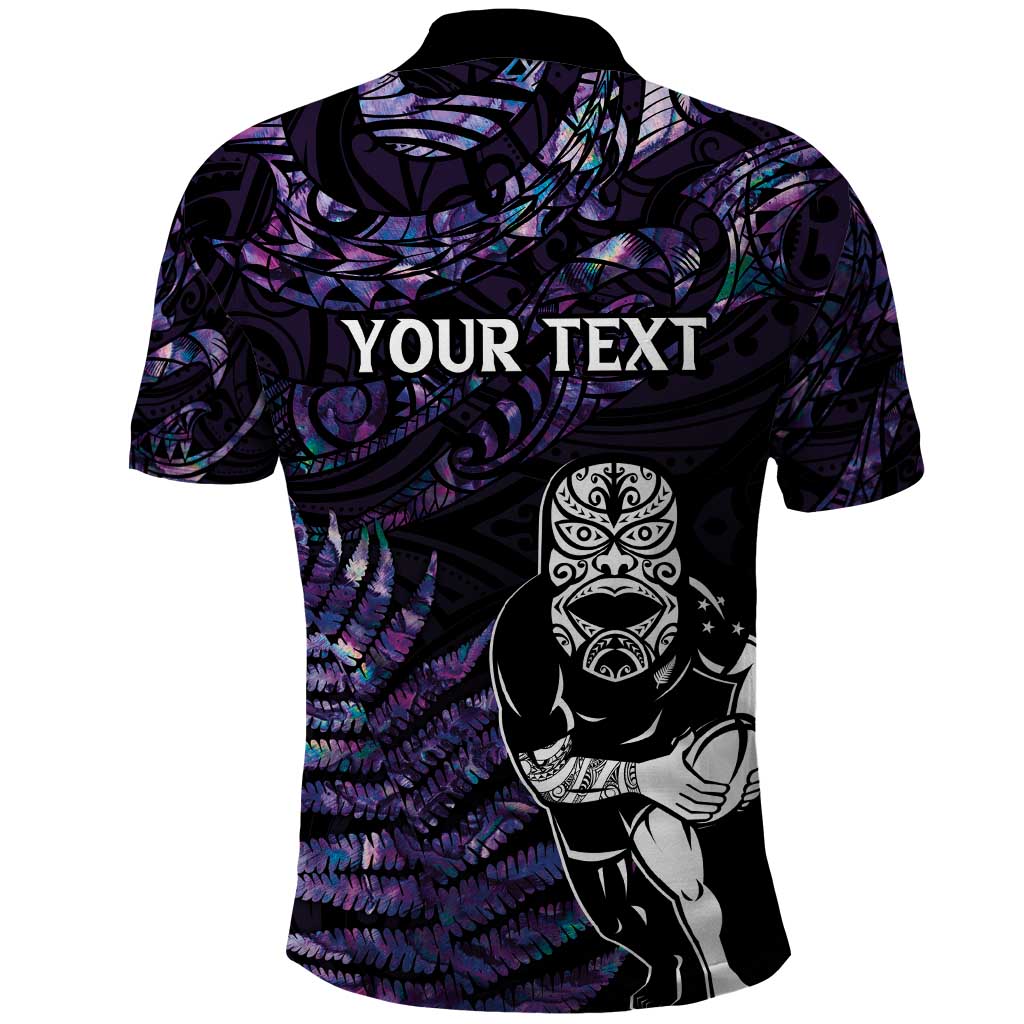 New Zealand Maori Rugby Personalised Polo Shirt Ta Moko Silver Fern - Paua Purple LT7 - Polynesian Pride