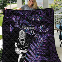 New Zealand Maori Rugby Personalised Quilt Ta Moko Silver Fern - Paua Purple LT7 Purple - Polynesian Pride
