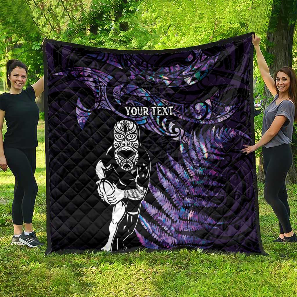 New Zealand Maori Rugby Personalised Quilt Ta Moko Silver Fern - Paua Purple LT7 - Polynesian Pride