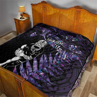 New Zealand Maori Rugby Personalised Quilt Ta Moko Silver Fern - Paua Purple LT7 - Polynesian Pride