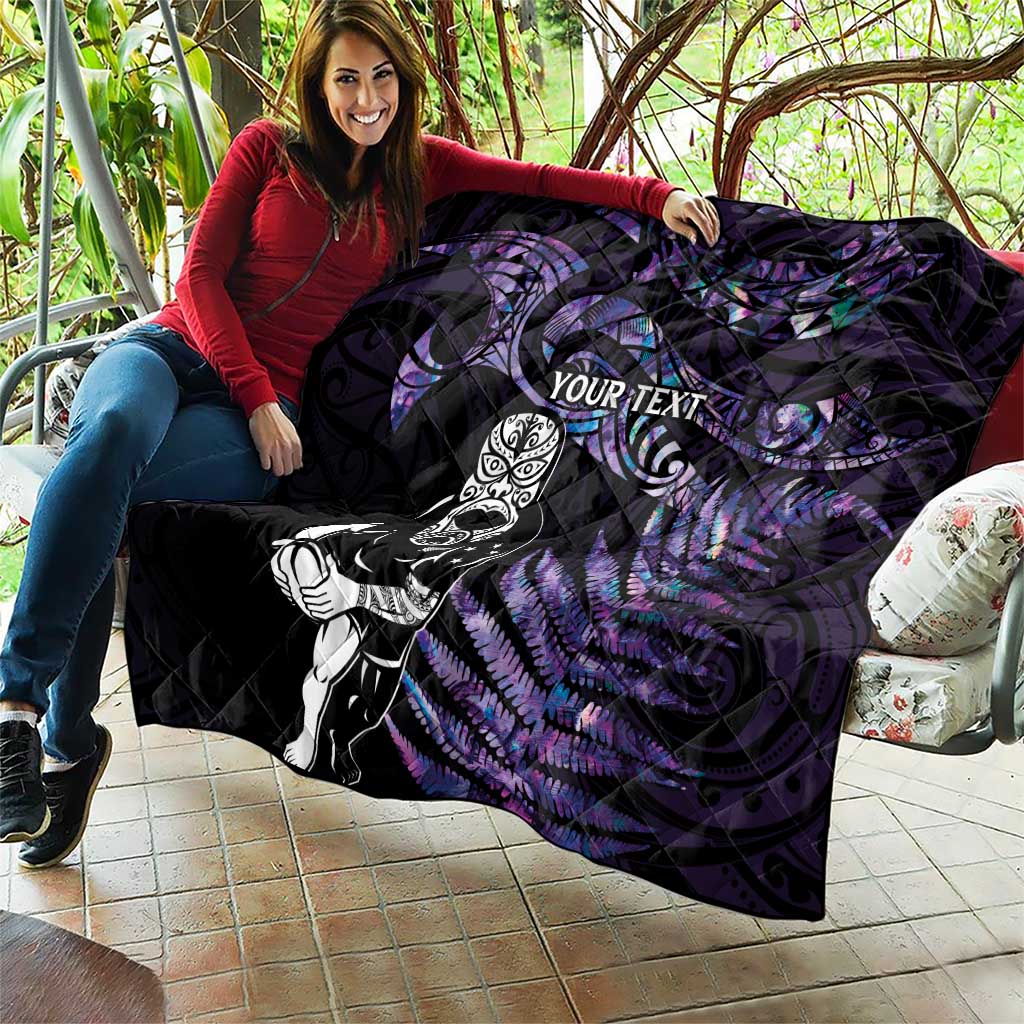 New Zealand Maori Rugby Personalised Quilt Ta Moko Silver Fern - Paua Purple LT7 - Polynesian Pride