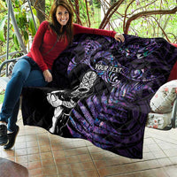 New Zealand Maori Rugby Personalised Quilt Ta Moko Silver Fern - Paua Purple LT7 - Polynesian Pride
