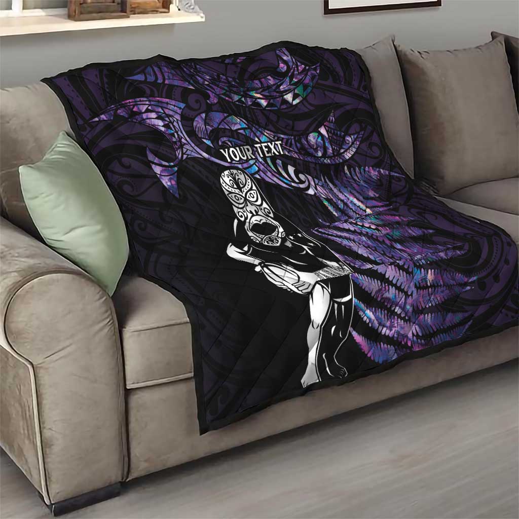 New Zealand Maori Rugby Personalised Quilt Ta Moko Silver Fern - Paua Purple LT7 - Polynesian Pride