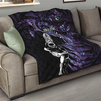 New Zealand Maori Rugby Personalised Quilt Ta Moko Silver Fern - Paua Purple LT7 - Polynesian Pride