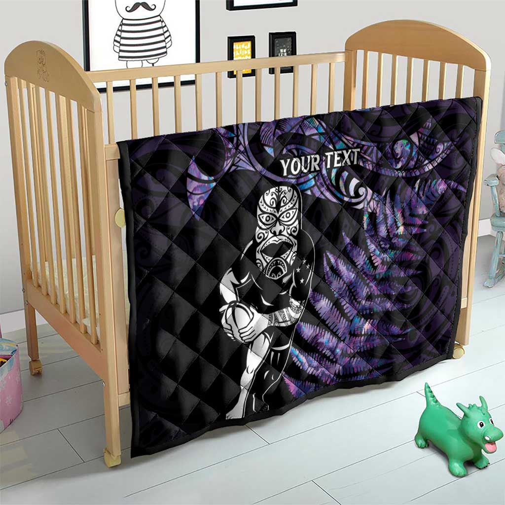 New Zealand Maori Rugby Personalised Quilt Ta Moko Silver Fern - Paua Purple LT7 - Polynesian Pride