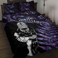 New Zealand Maori Rugby Personalised Quilt Bed Set Ta Moko Silver Fern - Paua Purple LT7 Purple - Polynesian Pride