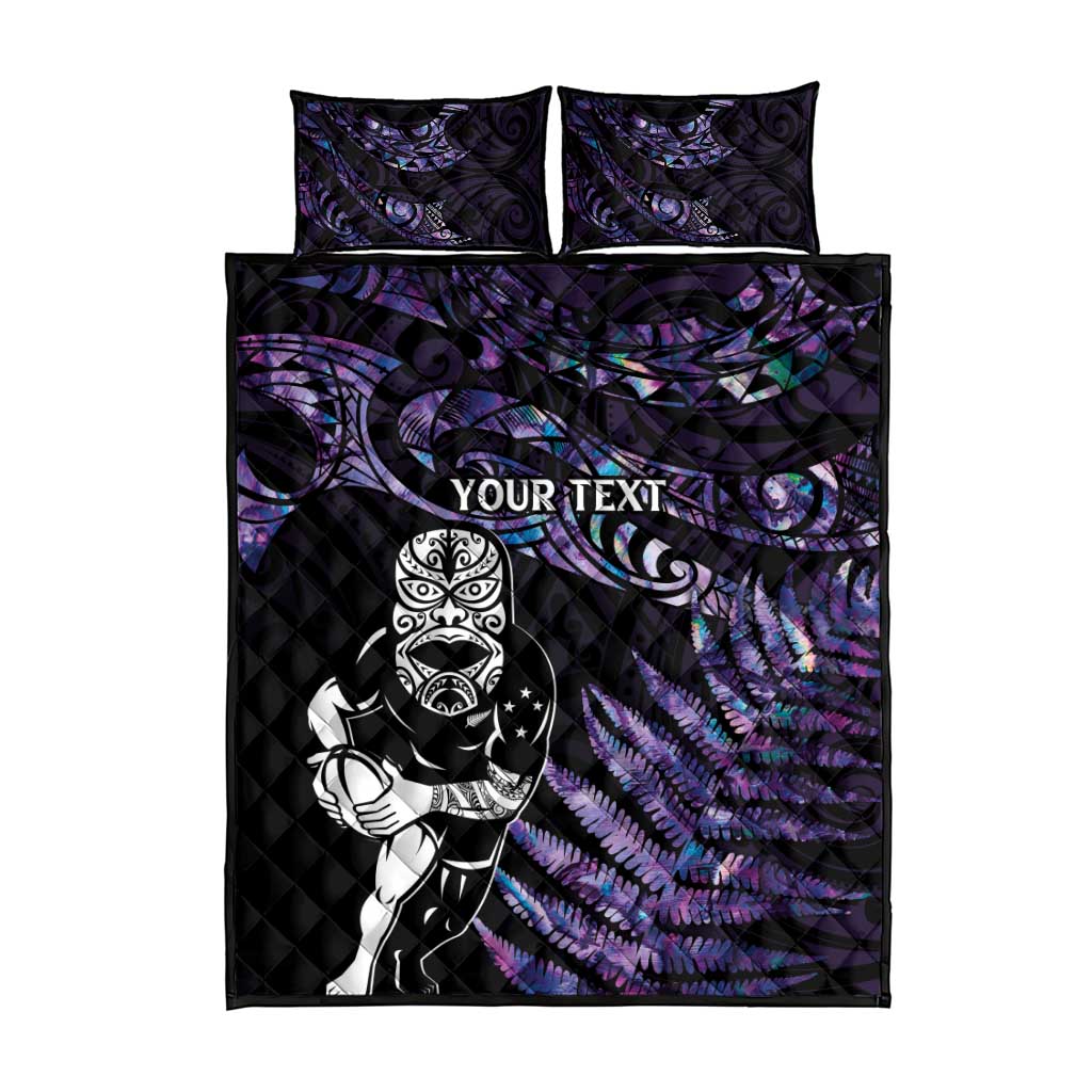 New Zealand Maori Rugby Personalised Quilt Bed Set Ta Moko Silver Fern - Paua Purple LT7 - Polynesian Pride