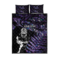 New Zealand Maori Rugby Personalised Quilt Bed Set Ta Moko Silver Fern - Paua Purple LT7 - Polynesian Pride