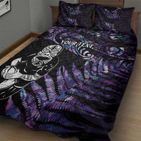 New Zealand Maori Rugby Personalised Quilt Bed Set Ta Moko Silver Fern - Paua Purple LT7 - Polynesian Pride