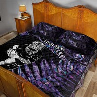 New Zealand Maori Rugby Personalised Quilt Bed Set Ta Moko Silver Fern - Paua Purple LT7 - Polynesian Pride