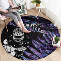 New Zealand Maori Rugby Personalised Round Carpet Ta Moko Silver Fern - Paua Purple LT7 - Polynesian Pride
