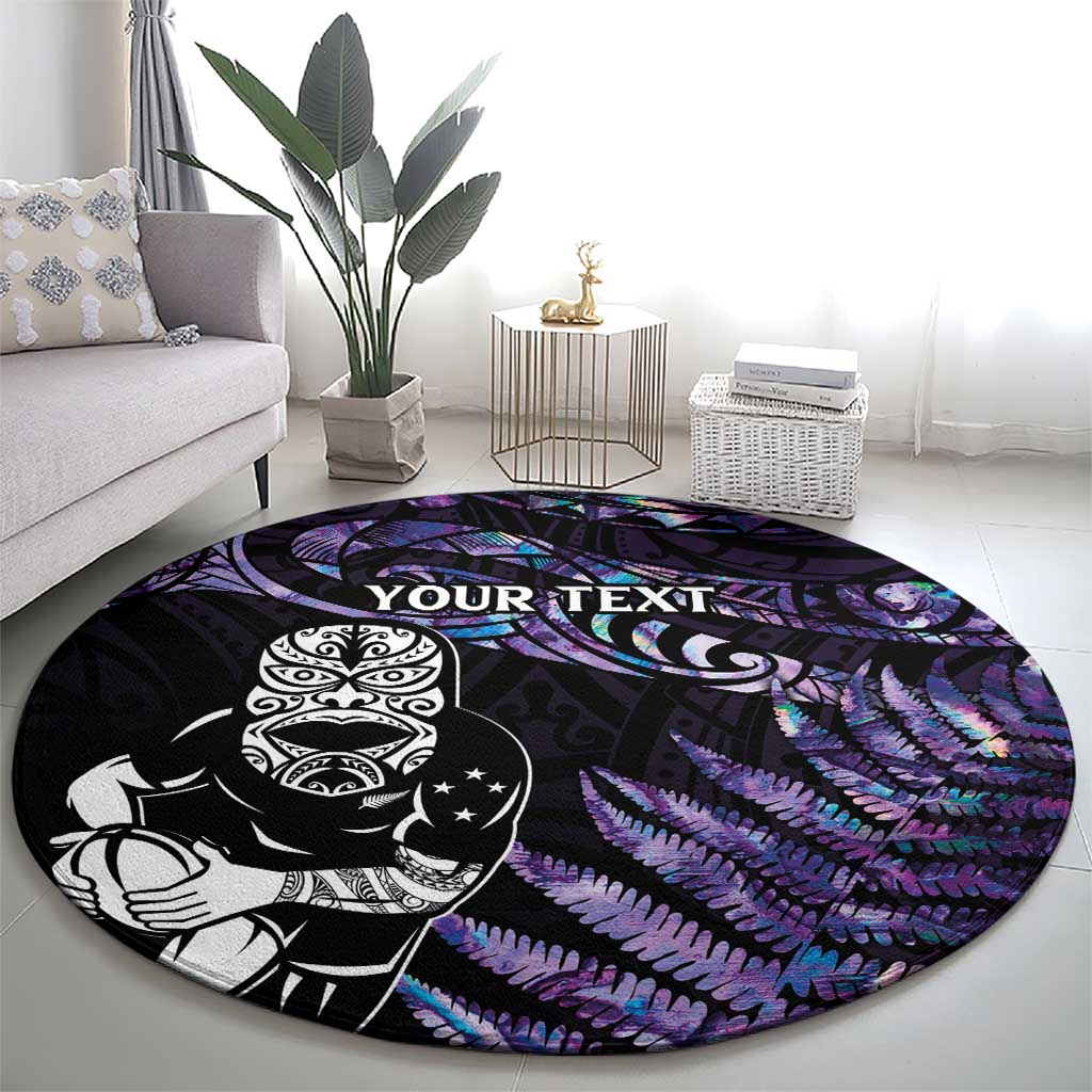New Zealand Maori Rugby Personalised Round Carpet Ta Moko Silver Fern - Paua Purple LT7 - Polynesian Pride