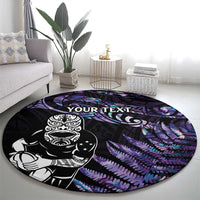 New Zealand Maori Rugby Personalised Round Carpet Ta Moko Silver Fern - Paua Purple LT7 - Polynesian Pride