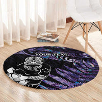 New Zealand Maori Rugby Personalised Round Carpet Ta Moko Silver Fern - Paua Purple LT7 - Polynesian Pride