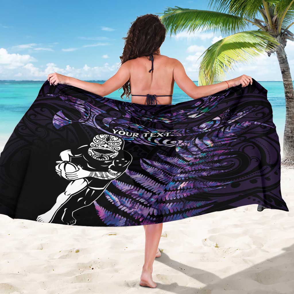New Zealand Maori Rugby Personalised Sarong Ta Moko Silver Fern - Paua Purple LT7 - Polynesian Pride