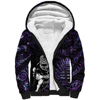 New Zealand Maori Rugby Personalised Sherpa Hoodie Ta Moko Silver Fern - Paua Purple LT7 Unisex Purple - Polynesian Pride