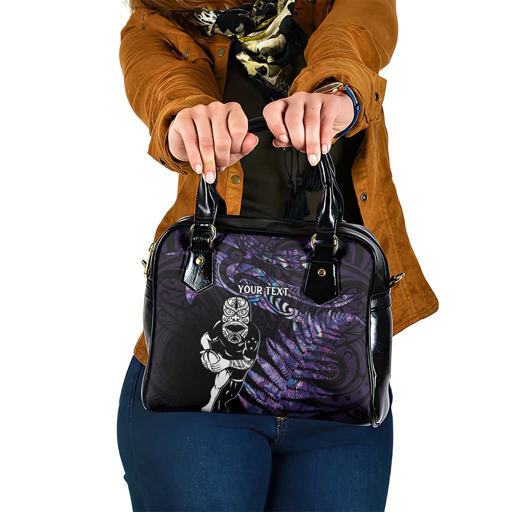 New Zealand Maori Rugby Personalised Shoulder Handbag Ta Moko Silver Fern - Paua Purple LT7 One Size Purple - Polynesian Pride