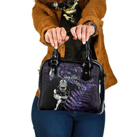 New Zealand Maori Rugby Personalised Shoulder Handbag Ta Moko Silver Fern - Paua Purple LT7 One Size Purple - Polynesian Pride