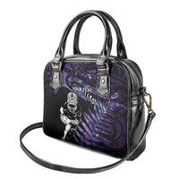 New Zealand Maori Rugby Personalised Shoulder Handbag Ta Moko Silver Fern - Paua Purple LT7 - Polynesian Pride