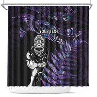 New Zealand Maori Rugby Personalised Shower Curtain Ta Moko Silver Fern - Paua Purple LT7 Purple - Polynesian Pride
