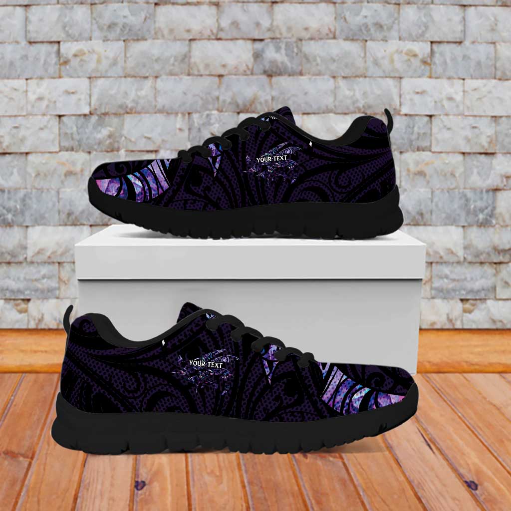 New Zealand Maori Rugby Personalised Sneakers Ta Moko Silver Fern - Paua Purple LT7 - Polynesian Pride