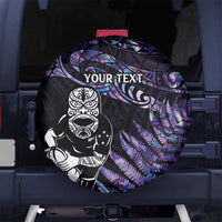 New Zealand Maori Rugby Personalised Spare Tire Cover Ta Moko Silver Fern - Paua Purple LT7 - Polynesian Pride