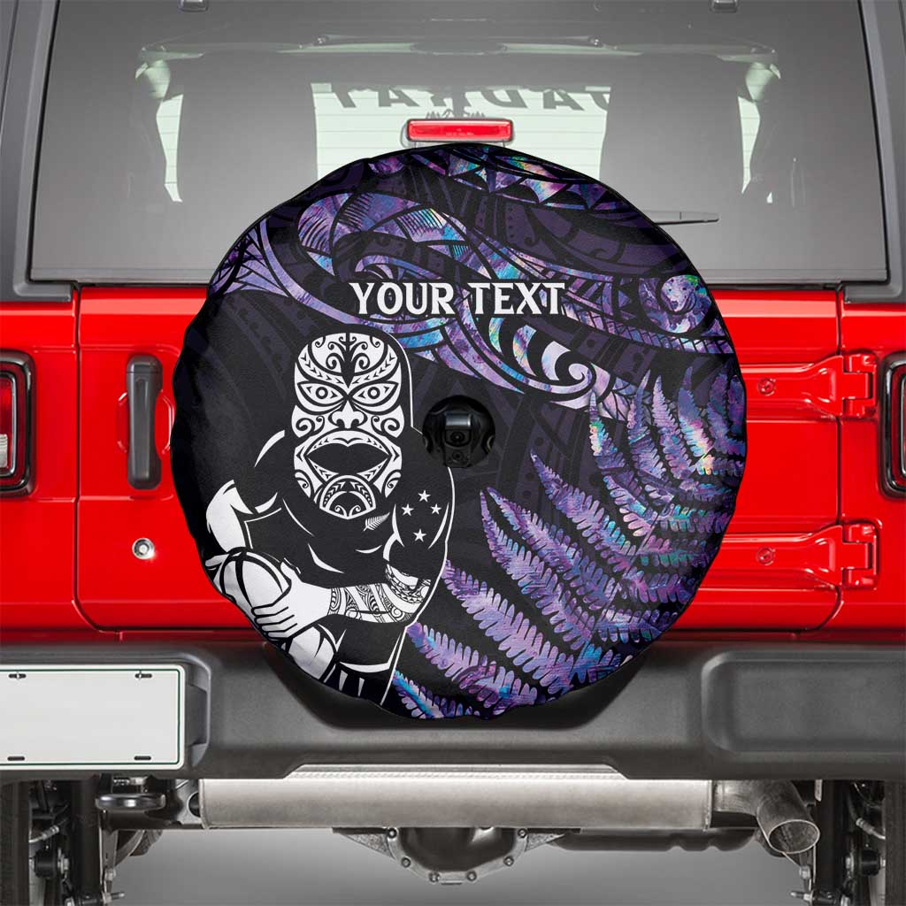 New Zealand Maori Rugby Personalised Spare Tire Cover Ta Moko Silver Fern - Paua Purple LT7 - Polynesian Pride