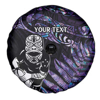 New Zealand Maori Rugby Personalised Spare Tire Cover Ta Moko Silver Fern - Paua Purple LT7 - Polynesian Pride