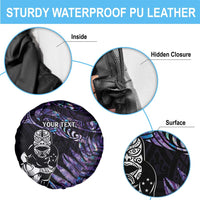 New Zealand Maori Rugby Personalised Spare Tire Cover Ta Moko Silver Fern - Paua Purple LT7 - Polynesian Pride