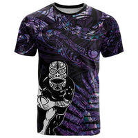 New Zealand Maori Rugby Personalised T Shirt Ta Moko Silver Fern - Paua Purple LT7 Purple - Polynesian Pride