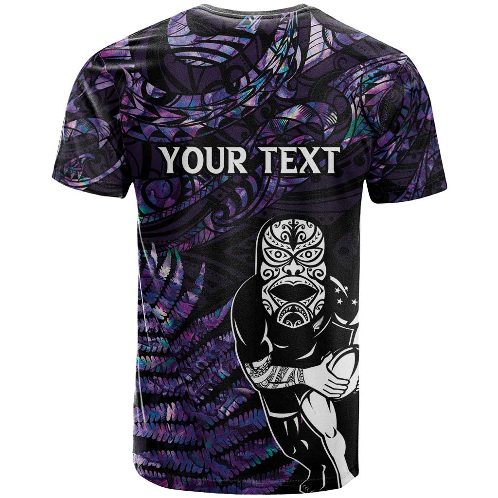 New Zealand Maori Rugby Personalised T Shirt Ta Moko Silver Fern - Paua Purple LT7 - Polynesian Pride